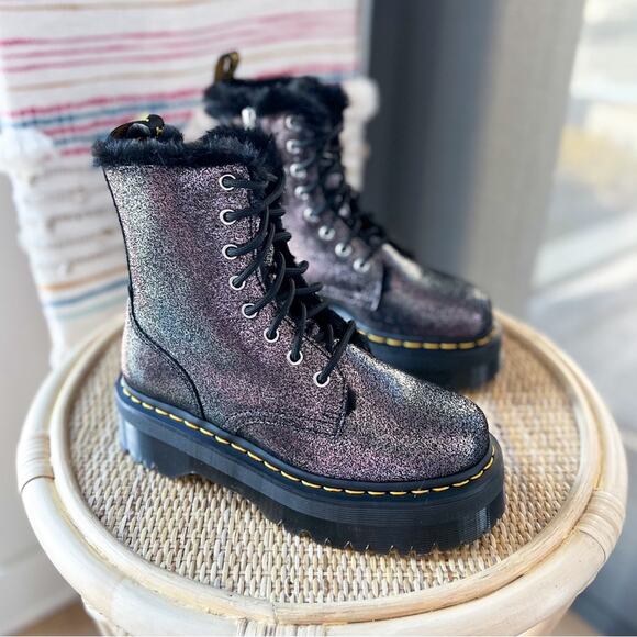 Dr. Martens Shoes - Dr. Martens Jadon Distressed Metallic Faux Fur Lined Platform Boots Women’s 7